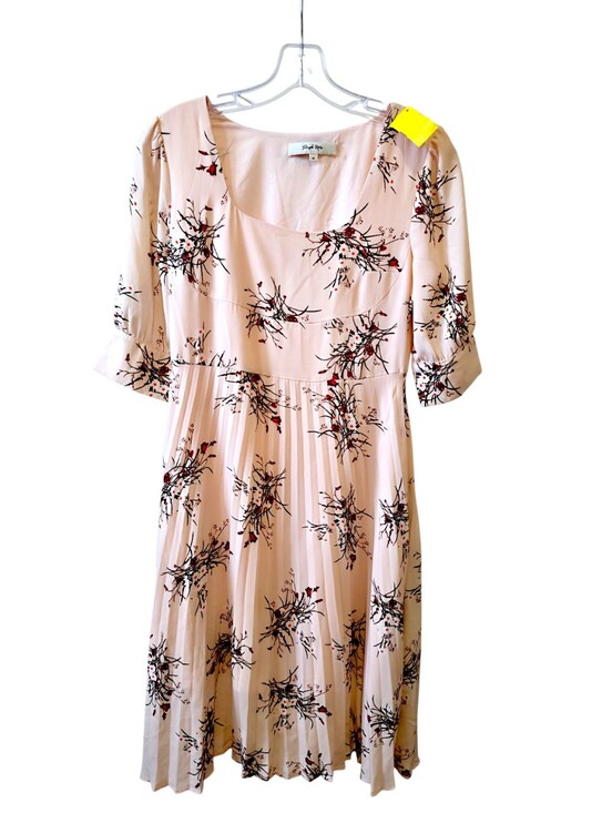 Simple Retro Dresses & Skirts - Simple Retro Women's Pink Floral Midi Dress  Romantic  Pleated 3/4 Sleeve Size M
